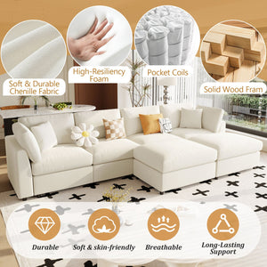 English Elm U_STYLE 130" U-shaped Modular Sectional Sofa with 2 Ottomans, Chenille Comfort, Pocket Coils, 6-Piece Flex Seating Beige WY000454AAA