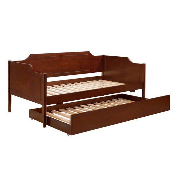 English Elm Wood Twin Daybed with Trundle Cherry Veneer Camelback Frame for Guest Rooms B016P460694