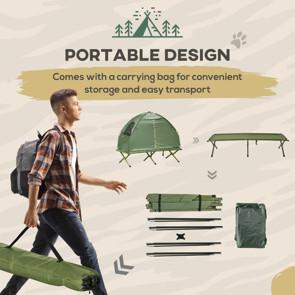 English Elm Outsunny Elevated Folding Cot Tent Combo for Solo Camping with Carry Bag Included W2225P200419