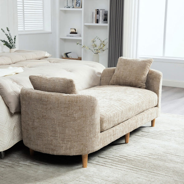 English Elm 77.17" Wide Chenille Daybed Bench with Bolster Pillows and Rubberwood Legs for Bedroom W3189S00040