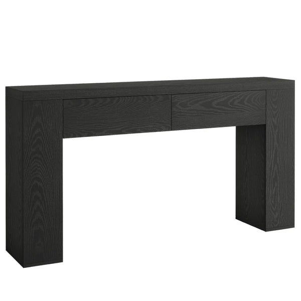 English Elm Practical Geometric Console Table with Matte Black Wood Grain Finish for Entryway or Sofa T3971P454339