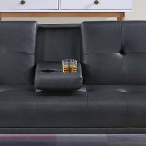 English Elm Black Faux Leather Adjustable Sofa With Fold-Down Table & Cup Holders - Stylish Sleep & Lounge Solution B011P381496