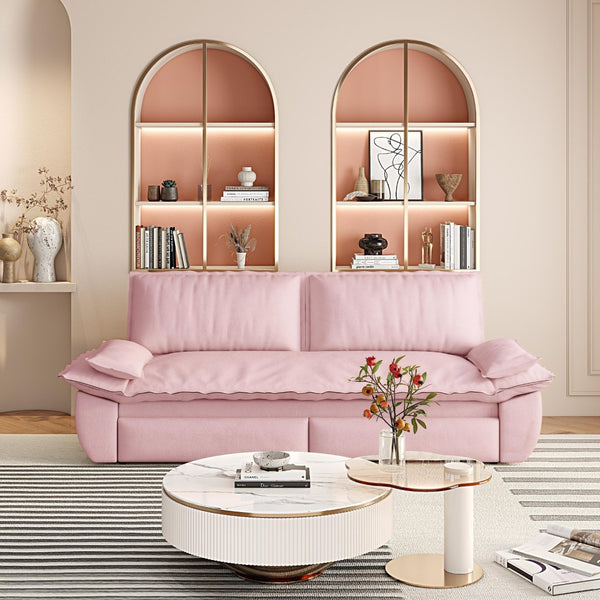 English Elm 73.2" Queen Sleeper Sofa Convertible Corduroy Loveseat for Guest Room or Living Space Pink W1885S00230