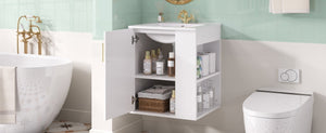English Elm 20" Floating Bathroom Vanity with Ceramic Sink Soft Close Door and Open Side Shelf N710P332061K