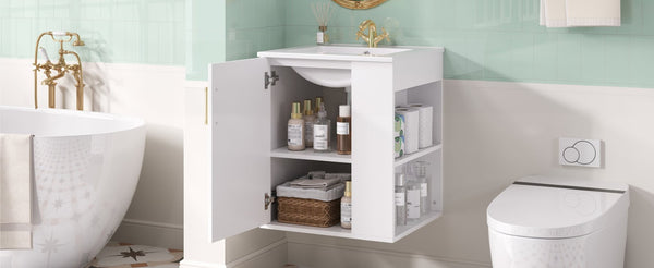 English Elm 20" Floating Bathroom Vanity with Ceramic Sink Soft Close Door and Open Side Shelf N710P332061K