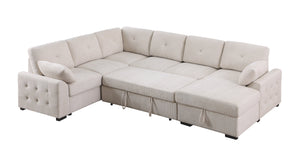 English Elm Nyhan Upholstered Corner Sectional with Pull-Out Loveseat and Storage Chaise, Chenille Elegance Beige B102S00080
