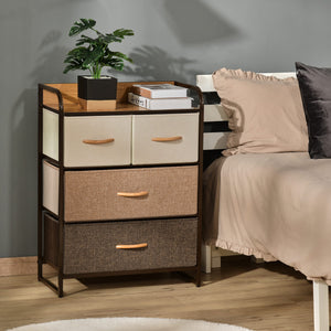 English Elm HOMCOM 4-Drawer Dresser with Foldable Fabric Drawers, Steel Frame, Anti-Tip, Maple Top Organizer W2225P229643