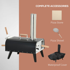English Elm Outsunny Wood Fired Portable Pizza Oven Stainless Steel with Stone Peel and Cover W2225P174311