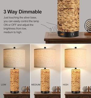 English Elm Tall Resin Farmhouse Lamp Pair Dimmable 3 Color Modes for Bedroom or Living Room W3355P427433