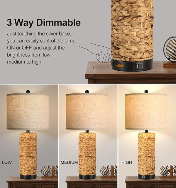 English Elm Tall Resin Farmhouse Lamp Pair Dimmable 3 Color Modes for Bedroom or Living Room W3355P427433