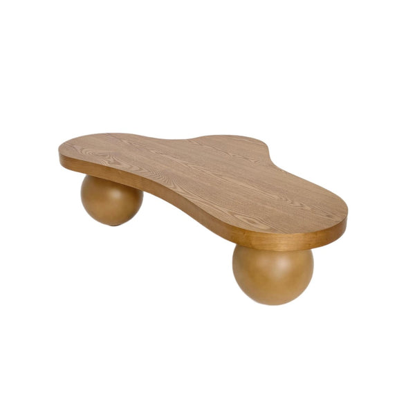 English Elm 46 Inch Cloud Shaped Coffee Table with Ash Veneer Top and Sculptural Sphere Legs Brown W3935S00008