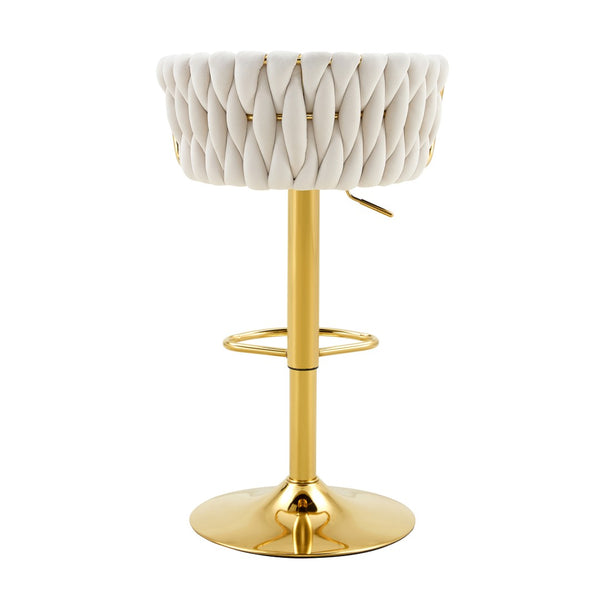 English Elm Set of 2 Velvet Swivel Barstools with Braided Rope Back and Adjustable Pedestal Base Beige,Gold W3875P383938