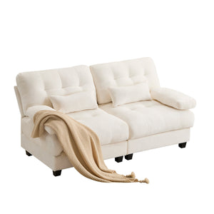 English Elm 67" Loveseat with 4-Position Recline, Plush Chenille Upholstery, 350lb/Seat Capacity, 2 Pillows, Easy Setup Beige W2606P359223