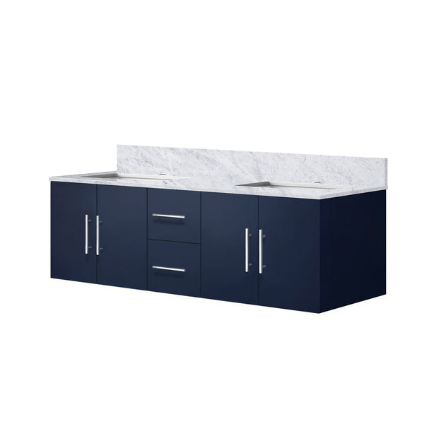 English Elm Navy Blue Double Bath Vanity With Carrara Marble Top, Spacious Storage & Soft-Close Drawers, 60" W B2731P258501