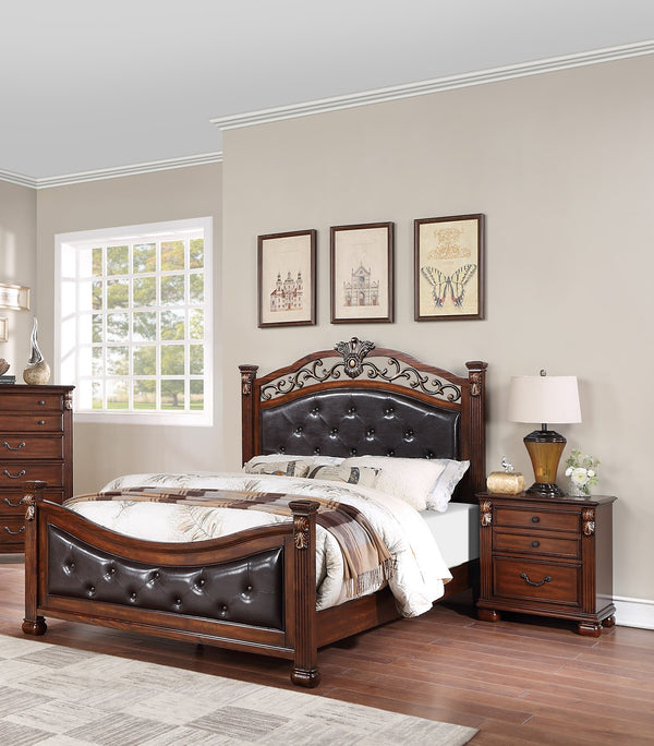 English Elm Formal Eastern King Bed With Tufted Faux Leather Headboard In Dark Cherry – Timeless Elegance & Durability B011S00961