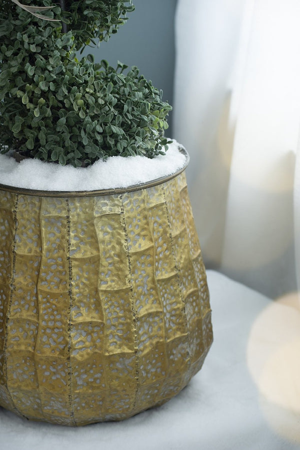 English Elm Set of 3 Distressed Zinc Metal Planters with Aged Golden Finish for Farmhouse Decor W2078P499531