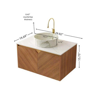 English Elm Muri Floating Bathroom Vanity Plywood Cabinet Sintered Stone Top Oak Drawer W2615S00528