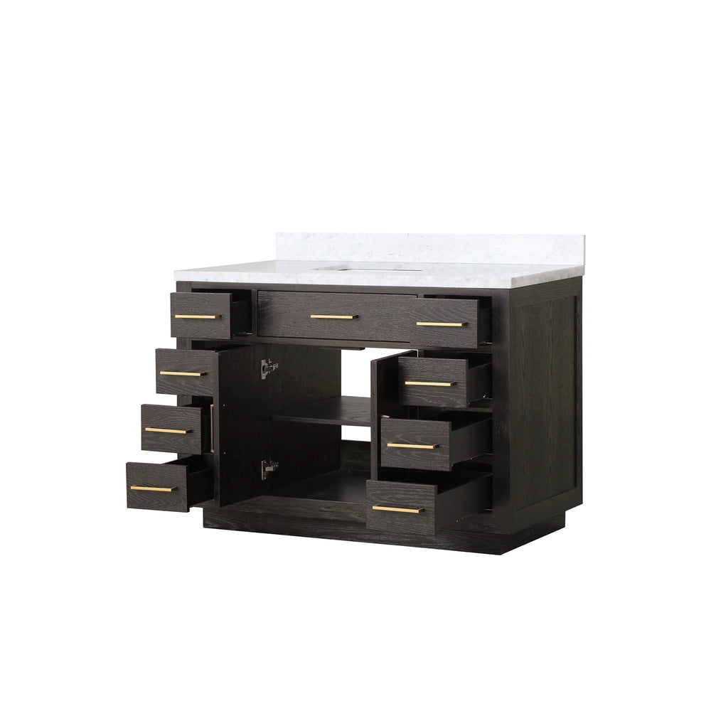 English Elm Brown Oak Single Bath Vanity 48" W X 22" D With Luxurious Carrara Marble Top & Soft-Close Drawers B2731P257691