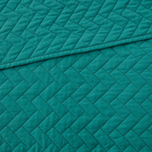 JLA Home Hampton Hill - 3 Oversized Quilted Velvet-Feel Quilt Set with Extra Loft, Herringbone Texture & Machine-Washable Ease Peacock JLA13-500