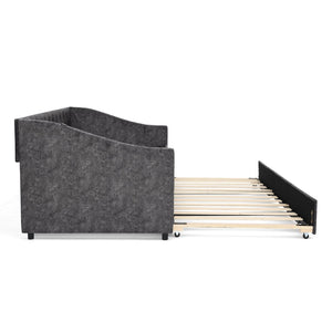 English Elm Twin Daybed with Pull Out Trundle Usb Charging Tufted Upholstered Sofa Guest Bed Grey W1413S00157
