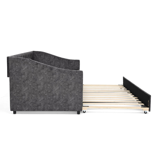 English Elm Twin Daybed with Pull Out Trundle Usb Charging Tufted Upholstered Sofa Guest Bed Grey W1413S00157