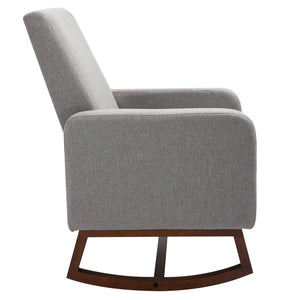 English Elm Lounge Linen Rocking Accent Chair with Solid Wood Base for Bedroom or Living Room T3971P386995