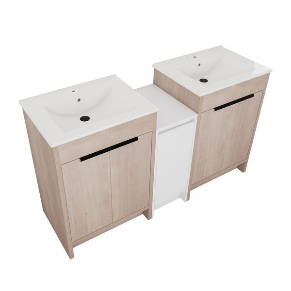 English Elm 60 Inch Freestanding Bathroom Vanity With Ceramic Sink, Soft-Close Doors & Ample Storage Space W999S00316