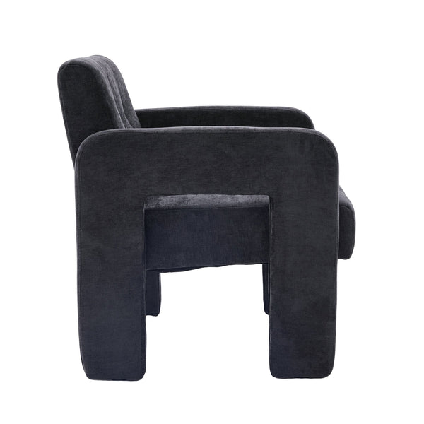 English Elm Modern Chenille Armchair with Ergonomic Curved Armrests, 500lb Capacity, Nordic Minimalist Accent Chair for Living Room Black W395P380519
