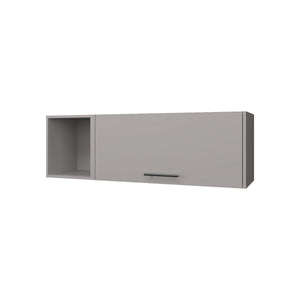 English Elm Cutter Wall Cabinet Melamine Smoke with Pneumatic Arms, Fold-Down Door & Open Display Storage B128P237137