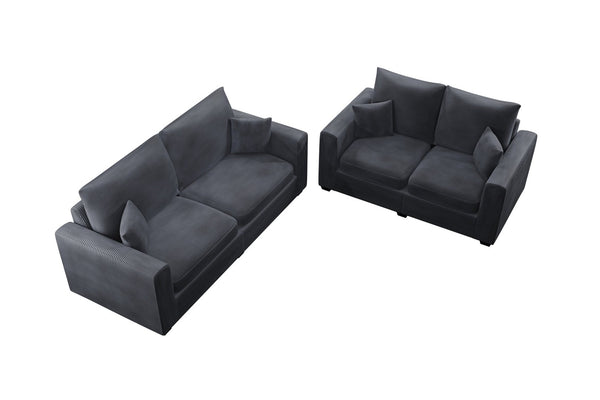 English Elm Contemporary Corduroy Sofa and Loveseat Set with Square Arms for Living Room B011S02222