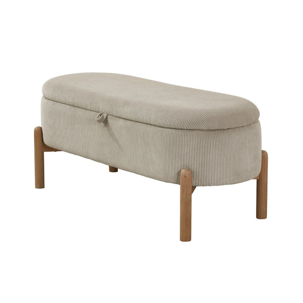 English Elm Storage Bench Corduroy Upholstered Lift Top Seat with Wood Legs Mid Century Bedroom Taupe B011P298252