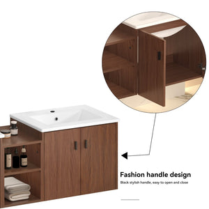 English Elm 60in Reddish Brown Mdf Bathroom Vanity with Soft Close Doors and Versatile Storage W3133S00022