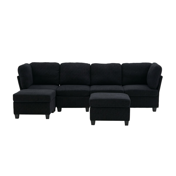 English Elm UNITED Modular 6-Seat Sectional Sofa with Removable Ottoman, Storage Compartments, Convertible Comfort Black W1568S00243