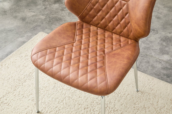 English Elm Dark Oil Waxed Faux Leather Dining Chair Set with Diamond Tufted High Back Metal Legs Brown W3493P444745