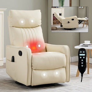English Elm Beige Fabric Swivel Rocker Recliner with Massage Nodes and Lumbar Heat for Living Room Beige W1803P363430