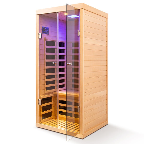 English Elm Low Emf Hemlock Infrared Sauna with Double Tempered Glass Doors and App Control W632S00021