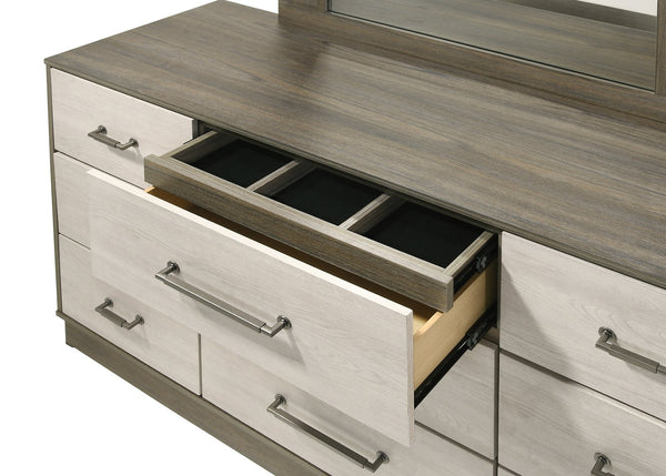 English Elm Gem 9-Drawer Contemporary Dresser In Two-Tone Beige & Brown - Stylish Storage Solution For Bedrooms B009P254153