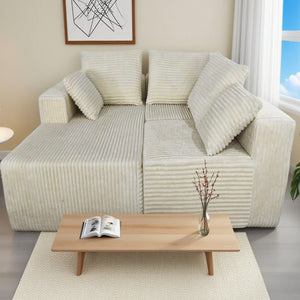 English Elm Corner Modular Sectional Sofa with Plush Fabric Converts to Loveseat or Guest Bed Beige W3064S00001