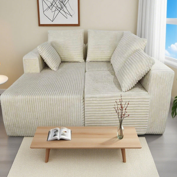 English Elm Corner Modular Sectional Sofa with Plush Fabric Converts to Loveseat or Guest Bed Beige W3064S00001