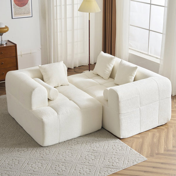 English Elm 101.2" Modern Sectional Sofa Full-Compressed Modular Couch with Deep Seating, Tufted Chenille Fabric, Pillows Included Beige N719S001890A
