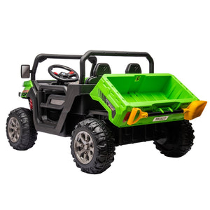 English Elm 24v Kids Ride on Dump Truck Two Seat Electric Utv with Tilting Bed and Remote Control Green W1578P188523