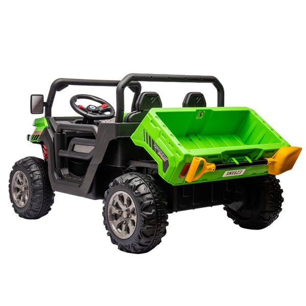 English Elm 24v Kids Ride on Dump Truck Two Seat Electric Utv with Tilting Bed and Remote Control Green W1578P188523