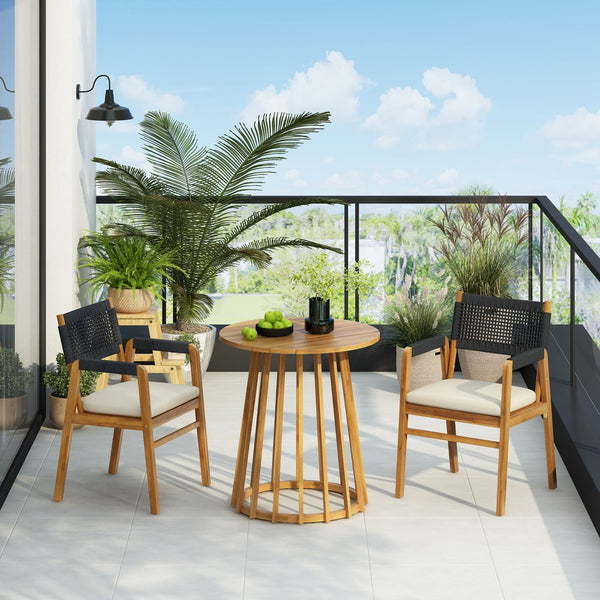 English Elm Christopher Knight Home® - Outdoor 3-Piece Acacia Wood Dining Set With Cushions, Stylish Teak Finish & Weather-Resistant Design N773P210139B2_N773P191382T