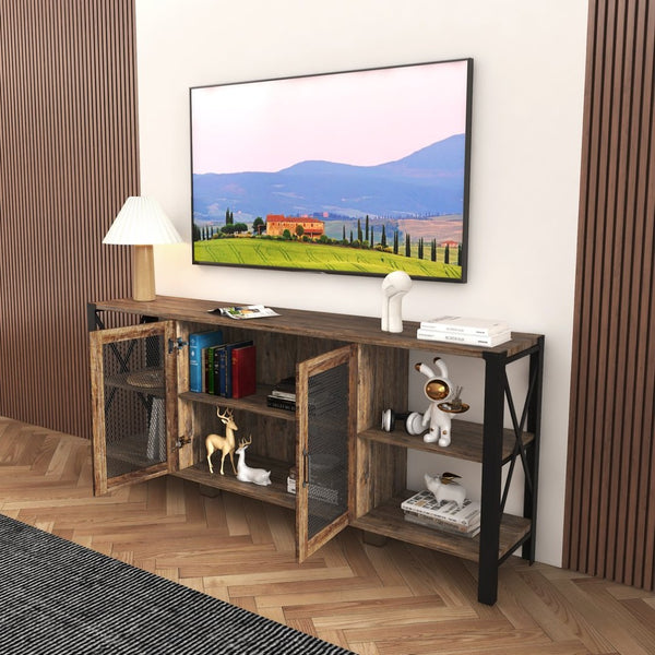 English Elm Tv Stand For Living Room & Bedroom - 80" Industrial Farmhouse Media Console With Open Shelves W331S00123-GIGA