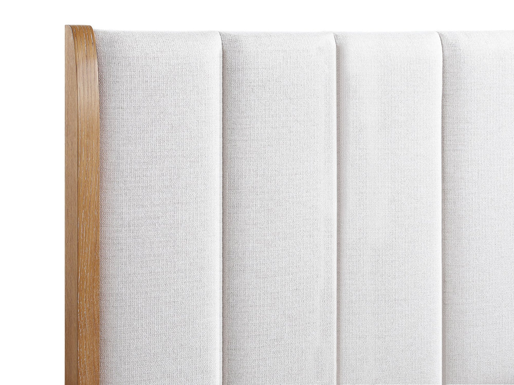 English Elm 1Pc Queen Bed - Elegant Off-White Upholstered Headboard & Rich Natural Wood Finish For Modern Homes B2741S00595