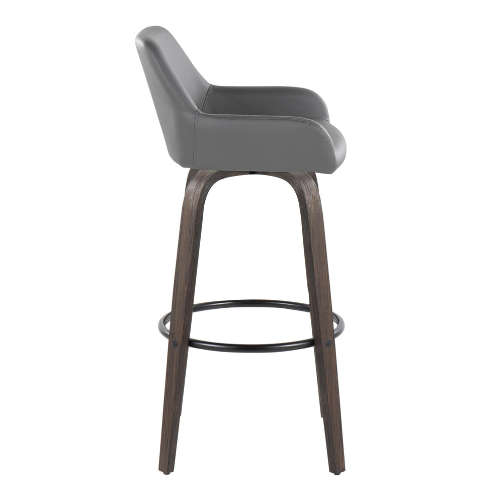 English Elm Daniella 30" Modern Swivel Barstools Set Of 2 In Walnut & Grey Faux Leather For Stylish Comfort B202S00553