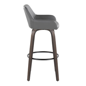 English Elm Daniella 30" Modern Swivel Barstools Set Of 2 In Walnut & Grey Faux Leather For Stylish Comfort B202S00553