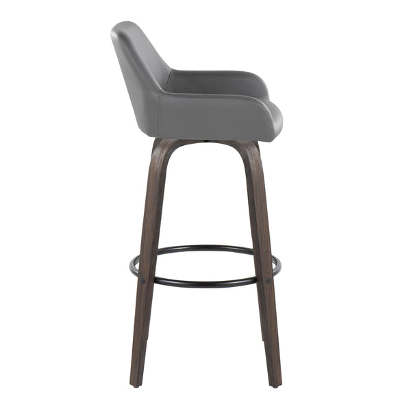 English Elm Daniella 30" Modern Swivel Barstools Set Of 2 In Walnut & Grey Faux Leather For Stylish Comfort B202S00553
