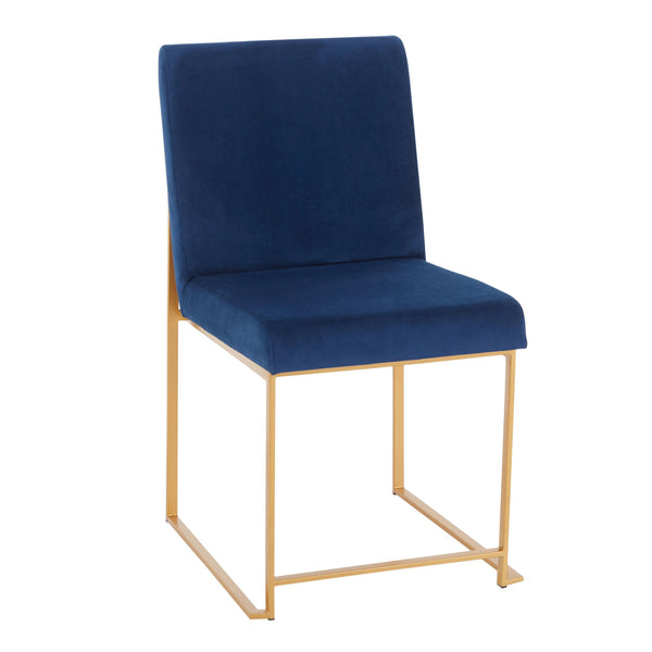 English Elm High Back Fuji Velvet Dining Chairs Set Of 2 In Luxurious Blue With Gold Frame For Modern Homes B202P223543