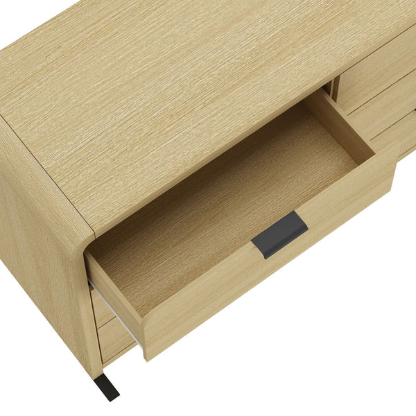 English Elm Dresser Six Drawer Solid Oak Media Console for Bedroom Living Room Entryway Storage B365S00144